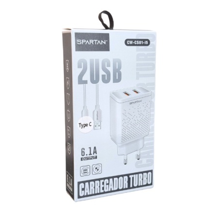 INCARCATOR TELEFON SPARTAN 6.1A 2 USB CS01 I5 CABLU TIP C