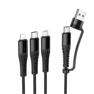 CABLU DATE 3 IN 1 HOCO X123 USB C / USB A LA TIP C + IPH + MICROUSB 1 METRU NEGRU - Img 2