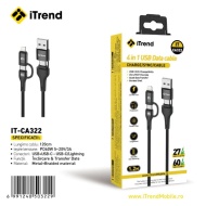 CABLU DATE ITREND CA322 4 IN 1TIP C - IPH / USB - TIP C / USB - IPH/ TIP C - TIP C 60W 1.2M
