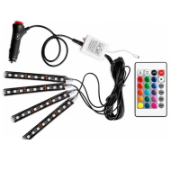 BANDA LED RGB USB AUTO PENTRU LUMINI LA PICIOARE TELECOMANDA SET 4 BENZI