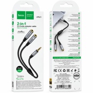 CABLU AUX HOCO 2IN1 UPA 21 JACK TATA 3.5MM LA 2 JACK MAMA 3.5MM 0.25M GRI