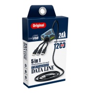 CABLU DE DATE 2.4A 5IN1 USB A LA TIP C/ IPH/ MICROUSB + 2 PORTURI USB