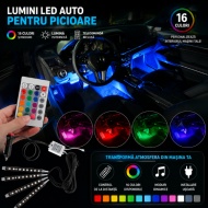 BANDA LED RGB USB AUTO PENTRU LUMINI LA PICIOARE TELECOMANDA SET 4 BENZI - Img 2