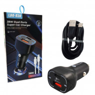 INCARCATOR AUTO 38W CABLU TIP C PD+QC 3.0 + USB LD0 R30 ALB