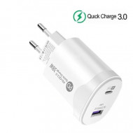 INCARCATOR 220V USB-A / TYPE C + CABLU IPH. LDO-BY220