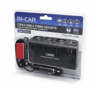 TRIPLU BRICHETA AUTO FIR 3 PRIZE OLESSON 1658 120W 1 x USB 1 X TIP C 3.1A