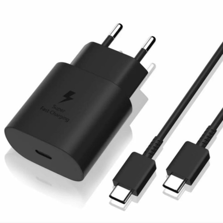 Incarcator + cablu Samsung Super Fast Charging (Max. 25W), C to C Cable, Black - TA800, pentru Samsung S10, S10+, S20, S20 5G, A70, A80