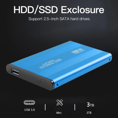 Rack extern pentru HDD sau SSD laptop 2.5'' / SATA - USB 3.0, Carcasa metalica iNEXUS Premium pentru HDD, compatibil Windows, MacOS, Linux, Unix - Albastru
