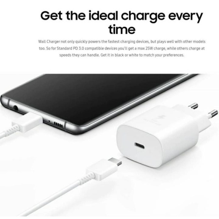 Incarcator + cablu Samsung Super Fast Charging (Max. 25W), C to C Cable, Black - TA800, pentru Samsung S10, S10+, S20, S20 5G, A70, A80 - Alb - Img 2