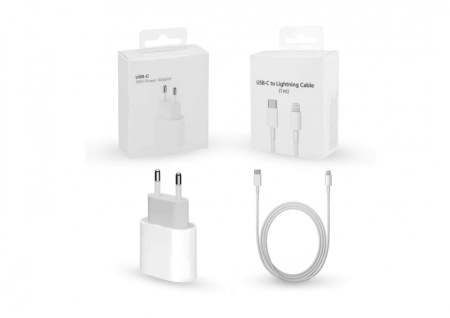 Set Incarcator compatibil cu Apple, USB-C 20W Fast Charger si cablu USB-C Lightning, Compatibil cu iPhone 12
