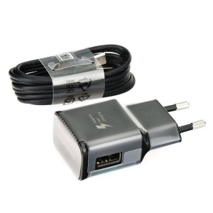 Samsung incarcator rapid 9V-1.67A sau 5V-2A S6, S7, S6 Edge, S7Edge, Note4, Note5 + cablu 1M MicroUSB, Negru