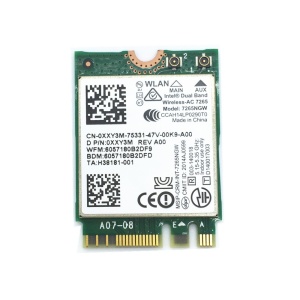 Placă de rețea wireless Intel Dual Band Wireless-AC 7265, Wi-Fi 5 & Bluetooth, Interfață M.2, Dell P/N 0XXY3M (7265NGW)