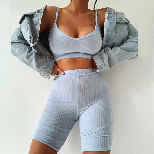 Set bleu cu bustiera si pantalon scurt #BB5048