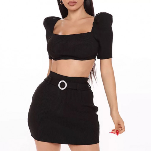 Set fusta si bluza negru #BB5061
