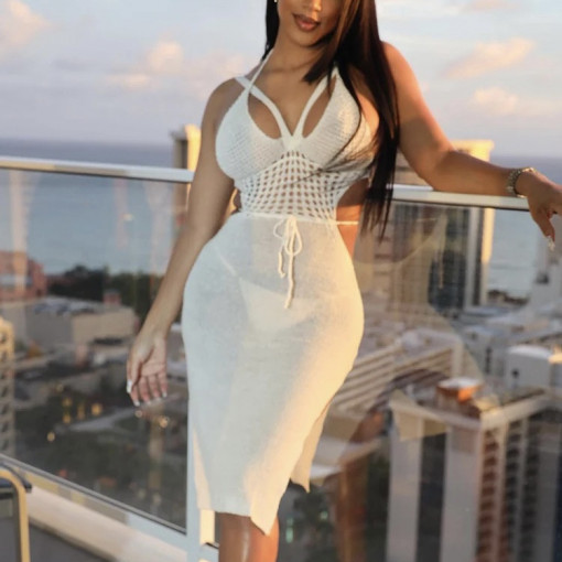Rochie alba midi de plaja #BB1004