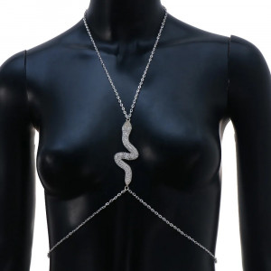 ❗Super Oferta❗ Body chain pentru bust cu cristale transparente si detaliu sarpe, argintiu #BB4100 - Img 5