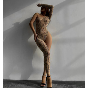 ❗Super Oferta❗ Salopeta sexy elastica, semitransparenta cu imprimeu leopard, bej/nude #BB4262, - Img 11