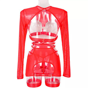 ❗Super Oferta❗Set lenjerie intima sexy din dantela fina elastica cu decupaje in zona bustului, rosu, 4 piese #BB4350 - Img 20