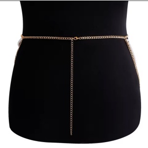 Accesoriu tip body chain pentru talie cu perle, auriu #BB4568 - Img 4