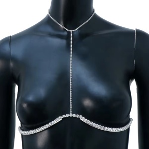 Body chain cu cristale pentru bust si decolteu , argintiu #BB4709 - Img 2