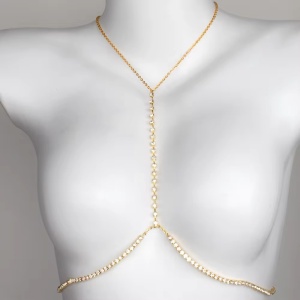 Body chain cu cristale pentru bust si decolteu , auriu #BB4703 - Img 6