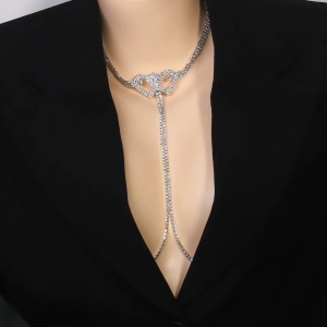 Body chain pentru gat si bust cu cristale transparente, argintiu #BB4192 - Img 2