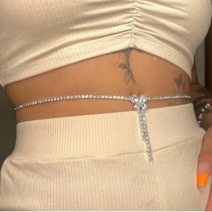 Body chain pentru talie cu cristale transparente, detaliu fluture, argintiu #BB4354 - Img 3