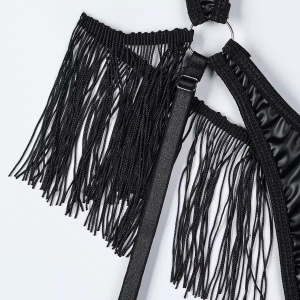Body sexy din piele ecologica cu accesoriu maini tip catuse, negru, 3 piese #BB4678 - Img 9