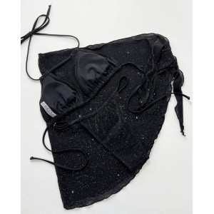 Costum de baie 3 piese cu esarfa, din material texturat cu sclipici, negru #BB2311 - Img 3