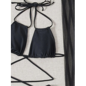  Costum de baie 3 piese cu fista lunga crapata pe picior, negru #BB2022 - Img 5
