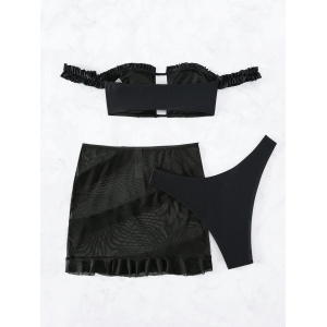 Costum de baie 3 piese cu fusta scurta si volane, negru #BB2110 - Img 16