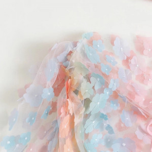 Costum de baie 3 piese, esarfa cu flori decorative aplicate, slip reglabil, roz #BB2556 - Img 4