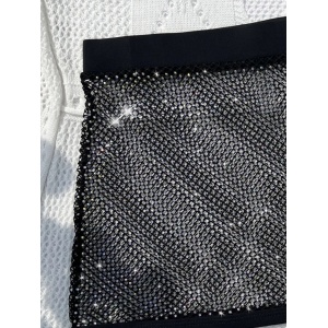 Costum de baie 3 piese, fusta cu aspect metalizat si slip reglabil, negru/ argintiu #BB2380 - Img 4