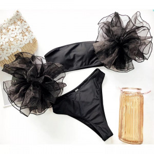 Costum de baie 3 piese, slip brazilian cu talie inalta, maneci din tul, nrgru #BB2024 - Img 6