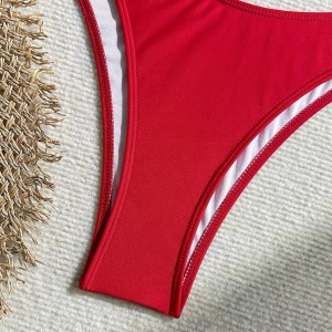 Costum de baie intreg cu decupaje și decorațiuni metalice aurii, rosu #BB1204 - Img 9