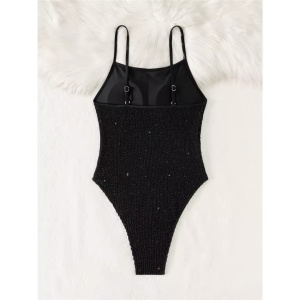 Costum de baie intreg texturat cu inserții fine de sclipici, negru #BB1200 - Img 4