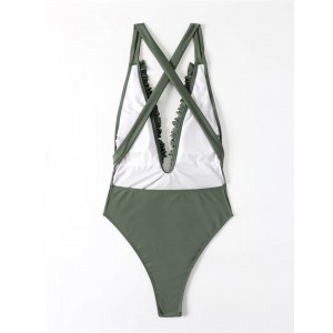 Costum de baie intreg versatil, brazilian, cu spatele gol si decolteu adanc, kaki #BB1047 - Img 7