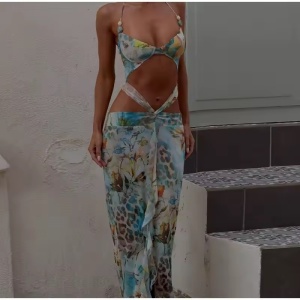 Rochie lunga de plaja cu decupaj in zona abdomenului, multicolor #BB2037 - Img 7