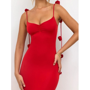 Rochie lunga mulata cu spatele gol si trandafiri decorativi, rosu #BB1077 - Img 6