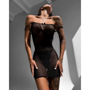 Rochie sexy de noapte din dantela fina elastica cu snur reglabil la spate, negru #BB4624 - Img 2