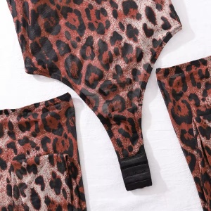 Set lenjerie intima sexy cu body si ciorapi inalti, imprimeu leopard, bej/ maro, 2 piese #BB4596 - Img 11