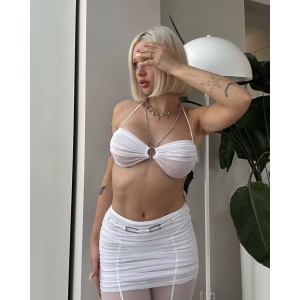 Set lenjerie intima sexy cu manusi si pantaloni, alb, 4 piese #BB4754 - Img 4