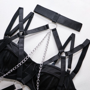 ❗Super Oferta❗Set lenjerie intima sexy cu benzi elastice, lant decorativ si catuse, negru, 4 piese #BB4268 - Img 11
