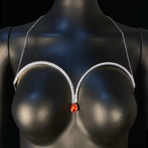 Accesoriu tip body chain cu cristale pentru bust, argintiu #BB4623 - Img 8
