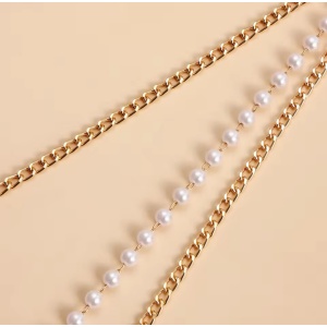 Accesoriu tip body chain pentru talie cu perle, auriu #BB4568 - Img 5