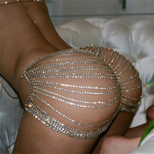 Body chain cu cristale pentru posterior, argintiu #BB4798 - Img 2