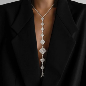 Body chain pentru bust cu cristale transparente, argintiu #BB4606 - Img 3