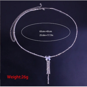 Body chain pentru talie cu cristale transparente, detaliu fluture, argintiu #BB4354 - Img 4