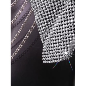 Body chain tip bustiera cu lanturi si cristale, argintiu #BB4432 - Img 8