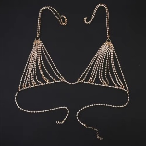 Body chain tip sutien metalic cu cristale transparente, auriu #BB4704 - Img 7